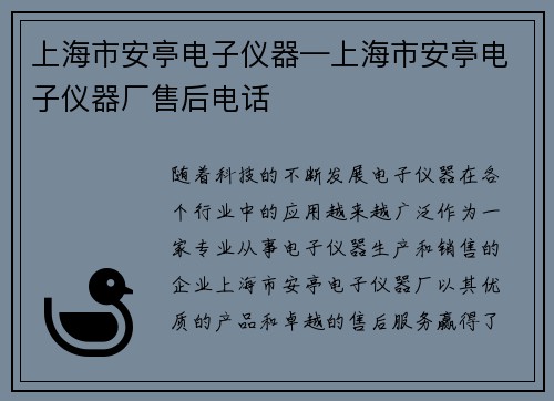 上海市安亭电子仪器—上海市安亭电子仪器厂售后电话